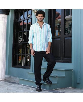 Men's Sky Blue Pincandy-Striped Regular Shirt