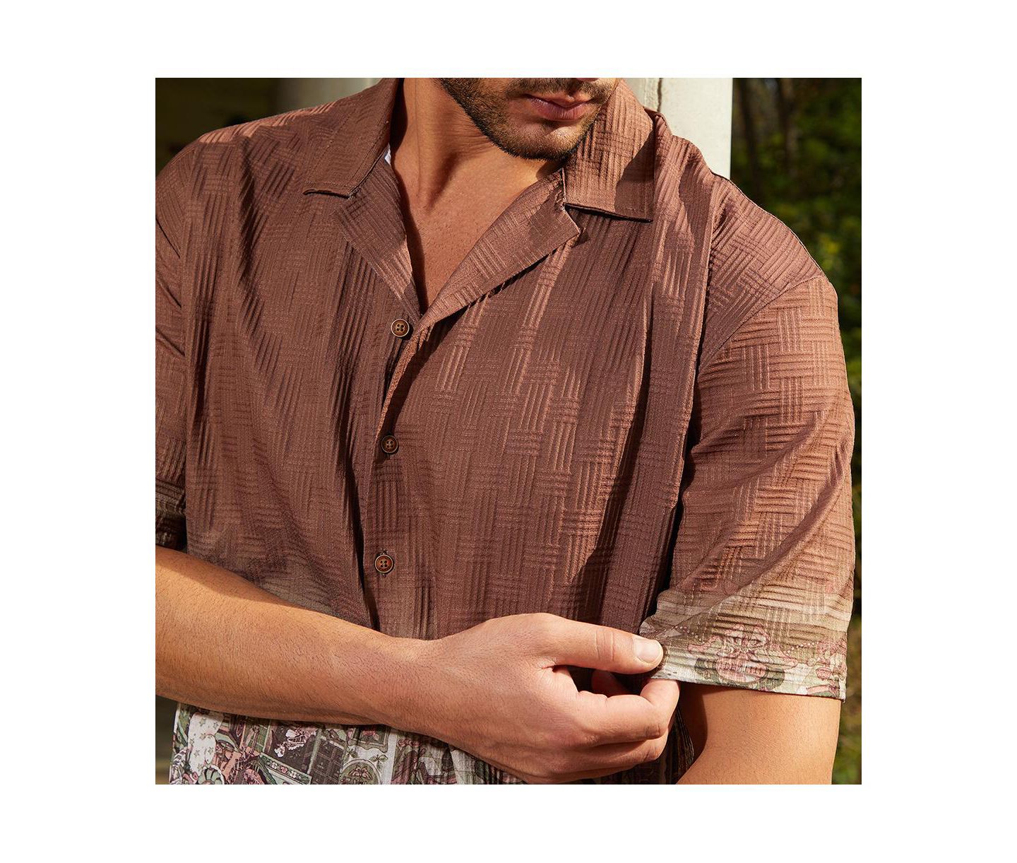 Мужская рубашка Cahoot Campus Sutra Ash Brown Indie-Ombre Oversized, цвет: Коричневый — фото 7