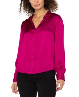 Women's Long-Sleeve Button-Front Satin Shirt