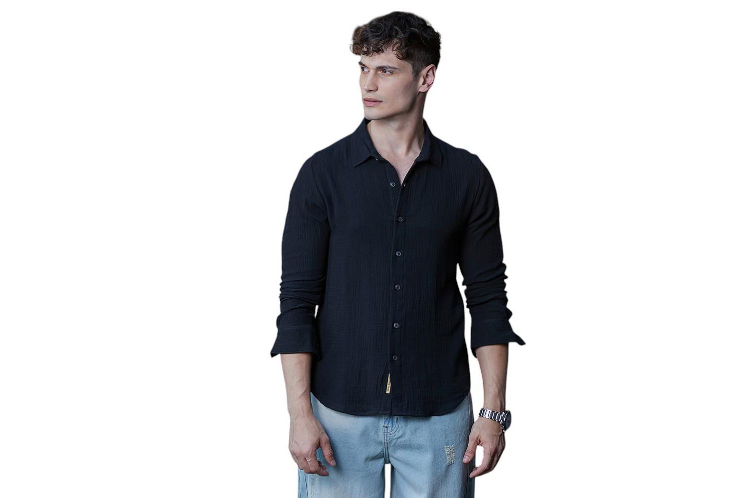 Men's Midnight Black Breezy-Weave Shirt