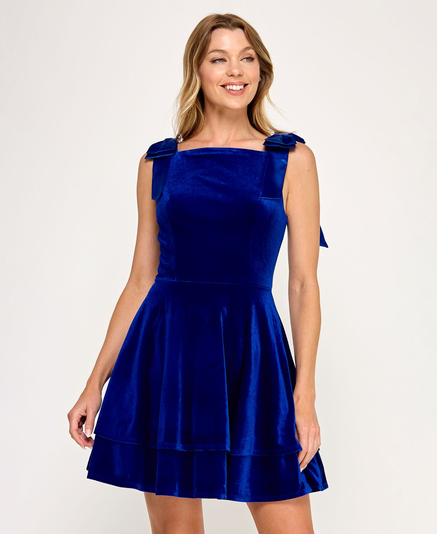 Juniors' Square Neck Shoulder Bow Dress