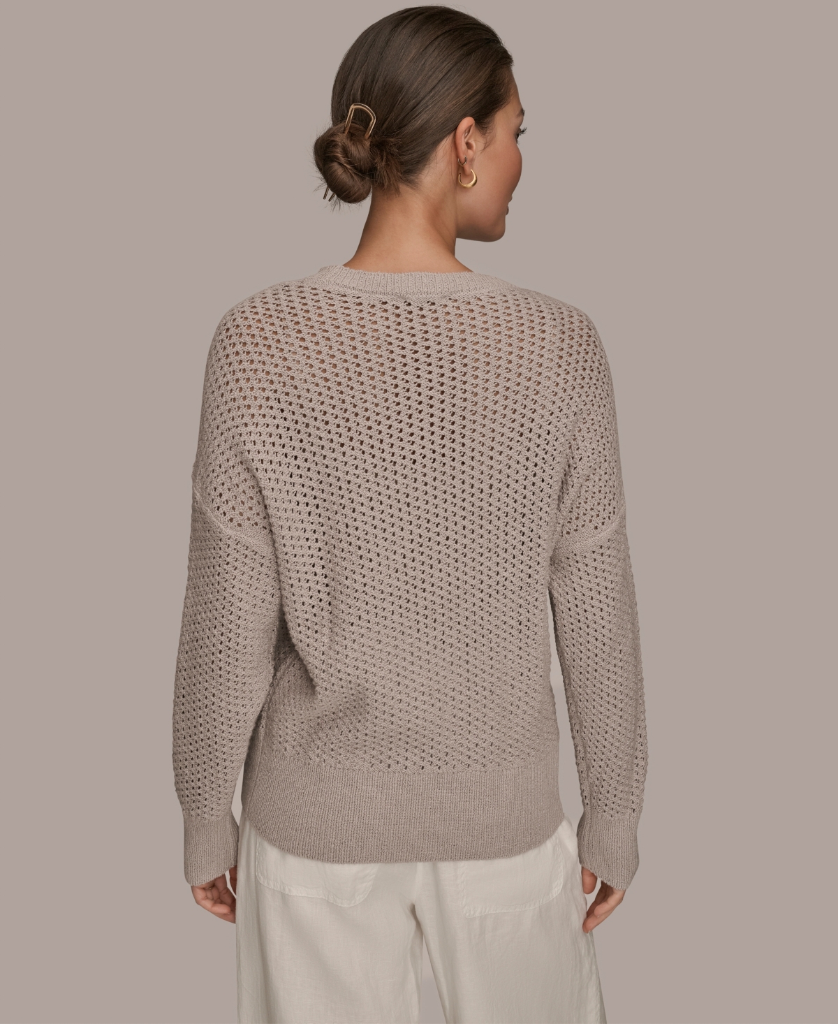 Donna Karan Weekend Women's Open Stitch Crewneck Sweater In Neutral