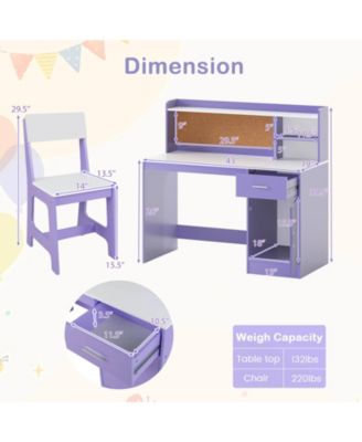 Kids Study Desk and Chair Set Wooden Children Writing Table with Shelves & Drawer