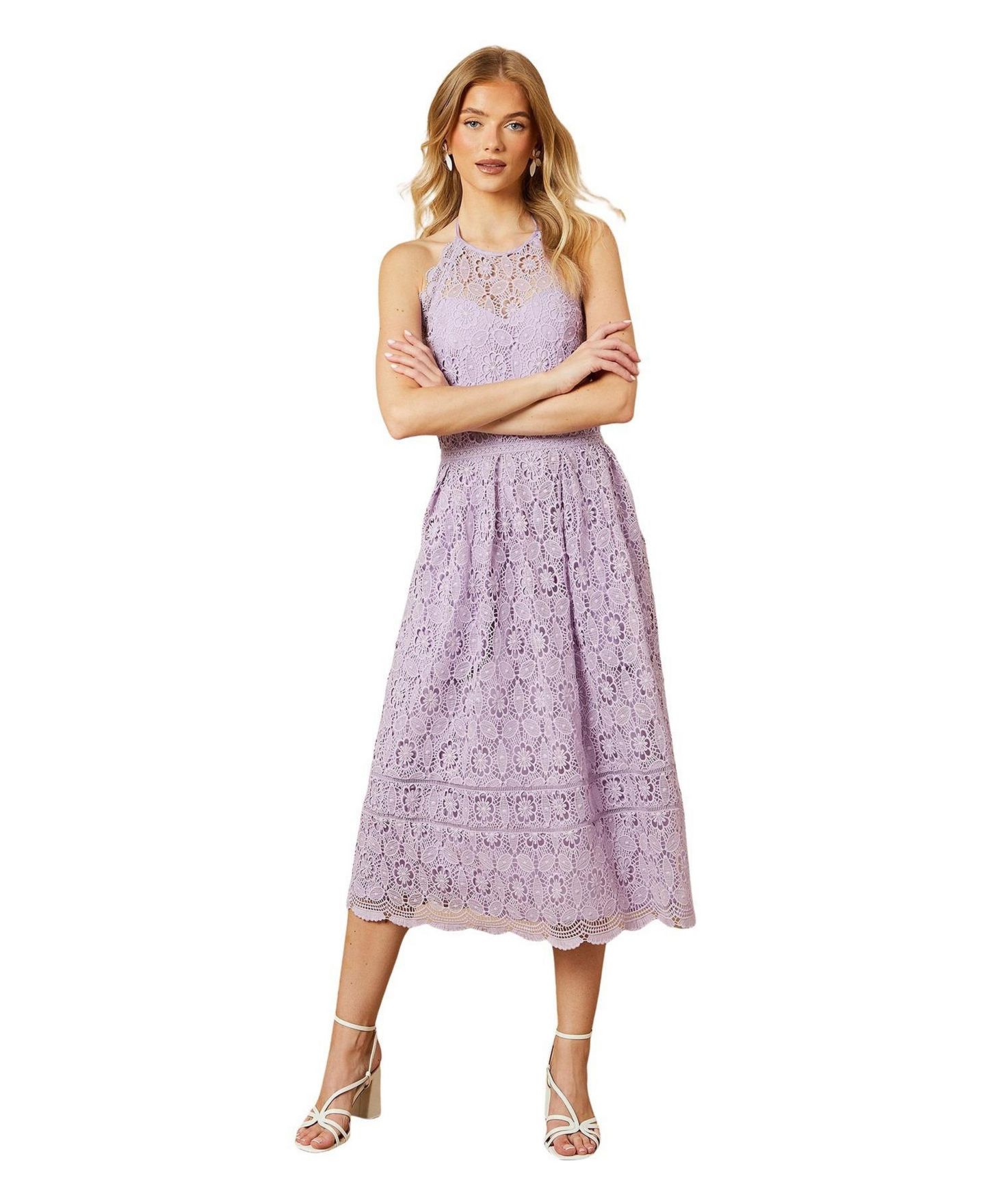 Женское платье Oasis Lace Detail Halterneck Midi, цвет: Сиреневый — фото 1
