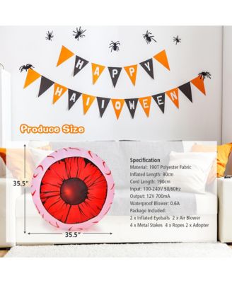 2 Pack 3 FT Halloween Inflatable Eyeballs w/ Air Blower & Red LED Lights