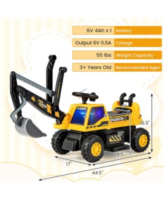 Kids Ride on Excavator Digger Electric Construction Vehicles with Lights & Music