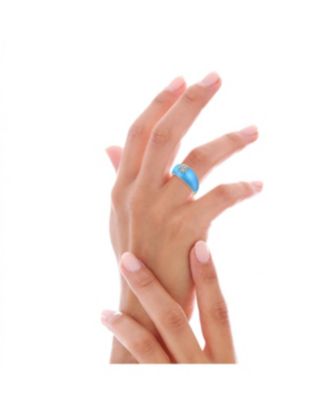 14k Gold Plated with Cubic Zirconia Solitaire Blue Enamel Dome Ring