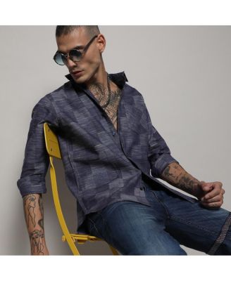 Men's Steel Blue Heathered Denim Check Shirt