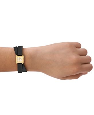 Women's The Kira Square Small Three Hand Black Leather, 19mm