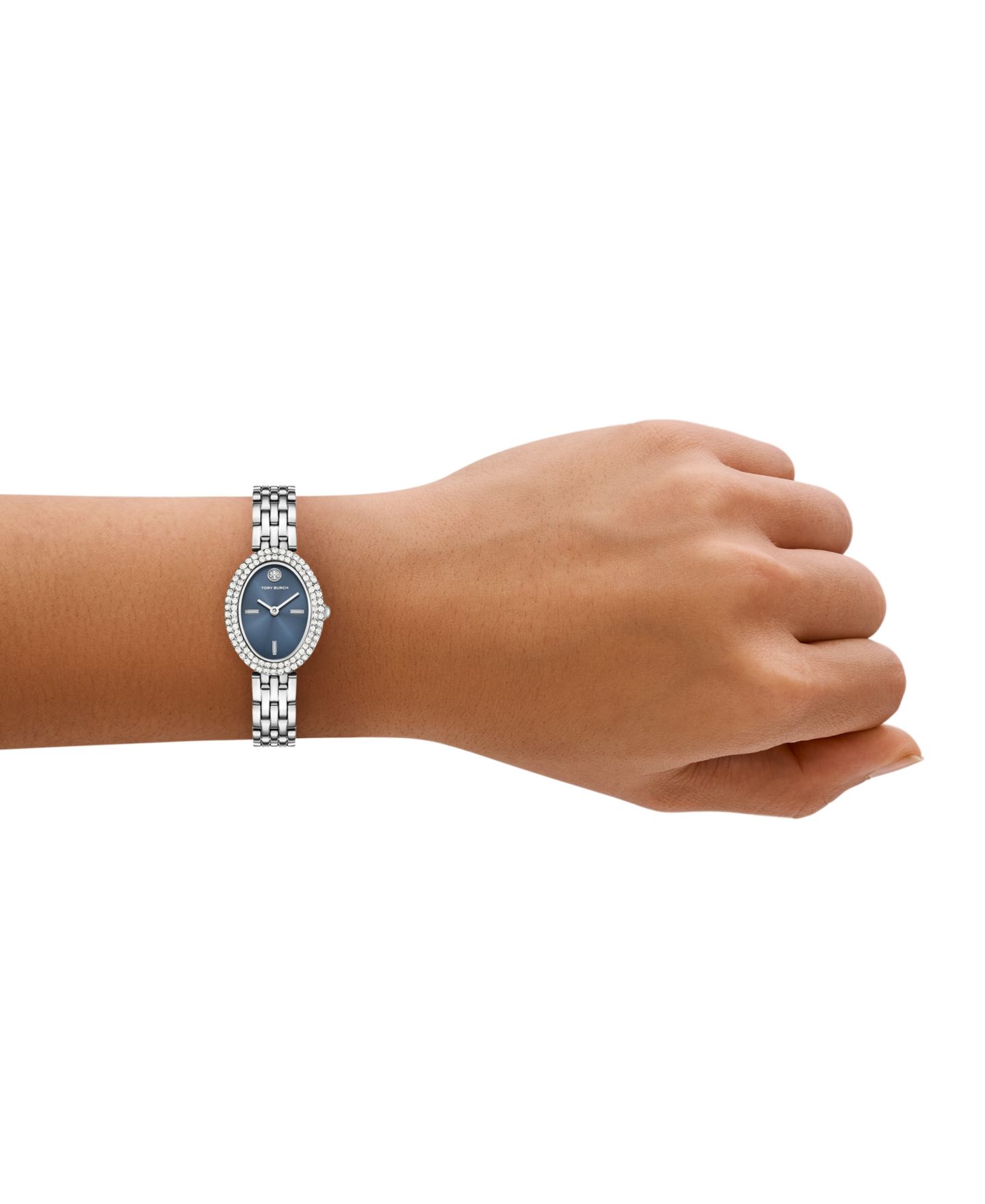 Женские овальные часы Tory Burch The Oval, две стрелки, серебристая сталь, 28 мм — фото 4