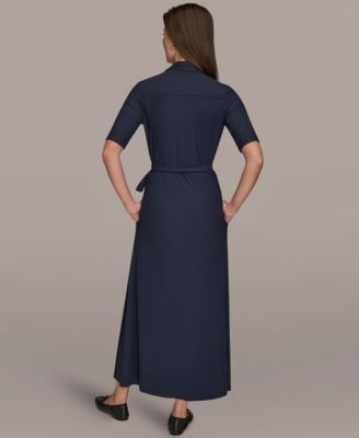 Women's Tricot Knit Elbow-Sleeve Collared Polo Dress