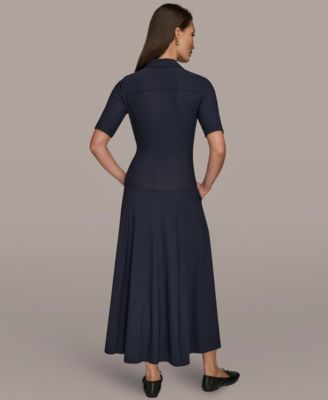 Women's 4-way Stretch Knit Elbow-Sleeve Polo Dress