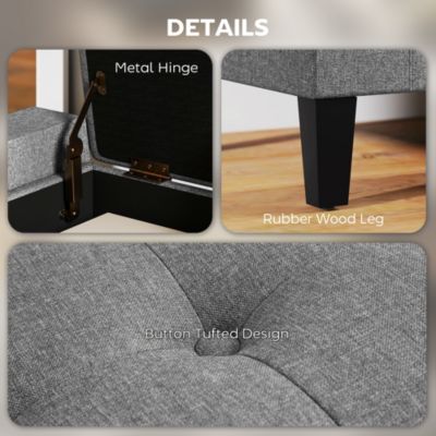 Recgular Tufted Linen Storage Ottoman Bench with Flipping Top