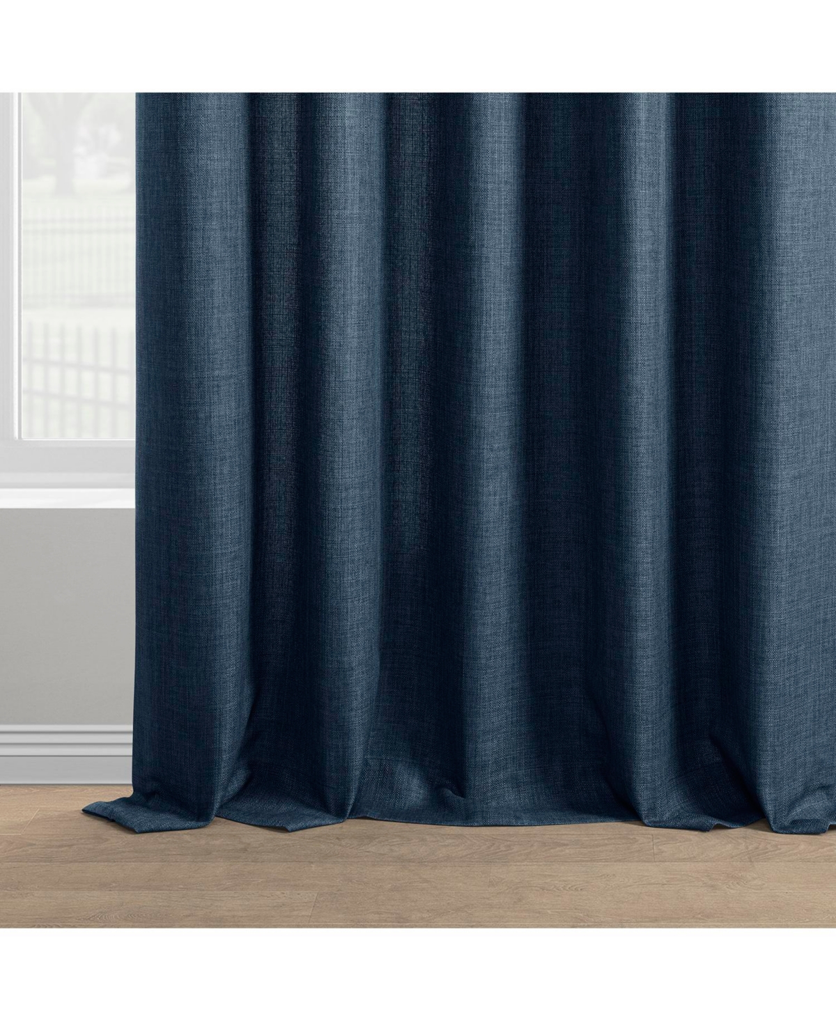 Half Price Drapes Sergeants Blue Italian Faux Linen Room Darkening Curtain