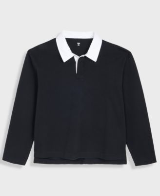 Men's Cotton Contrast-Collar Relaxed Rugby Polo Shirt, Macy's Exclusive