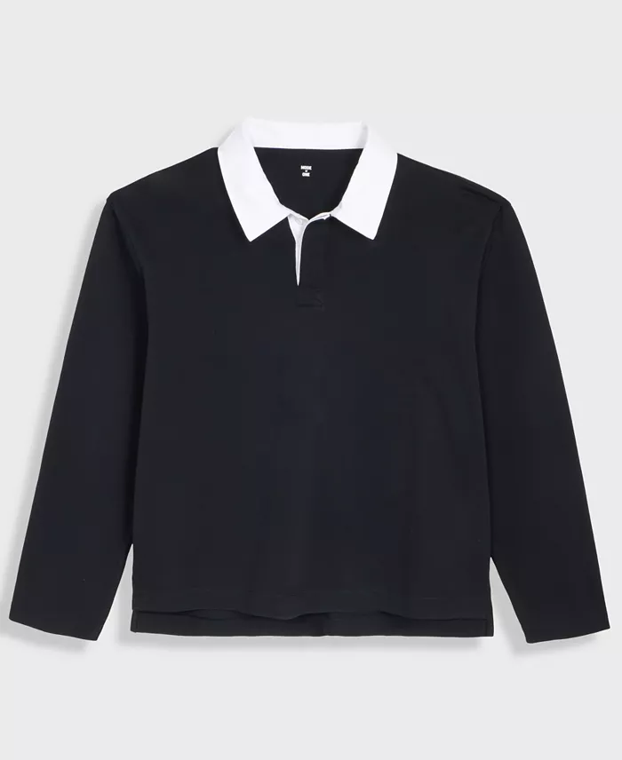 Men's Cotton Contrast-Collar Relaxed Rugby Polo Shirt - thumbnail 8