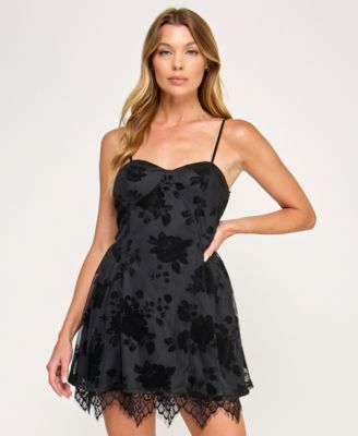 SENI & CADE - Juniors' Flocked and Lace Sleeveless Dress