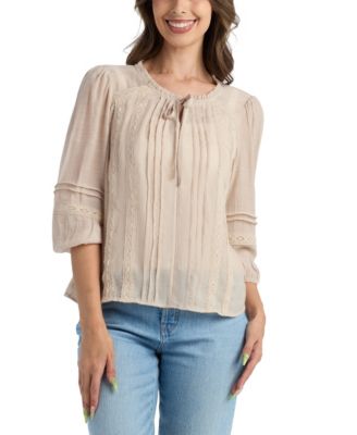 Juniors' Textured Tie Neck Top