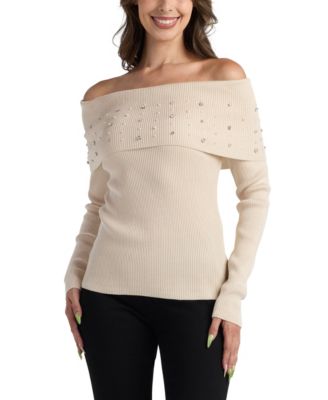 Juniors' Off-The-Shoulder Pull-On Sweater