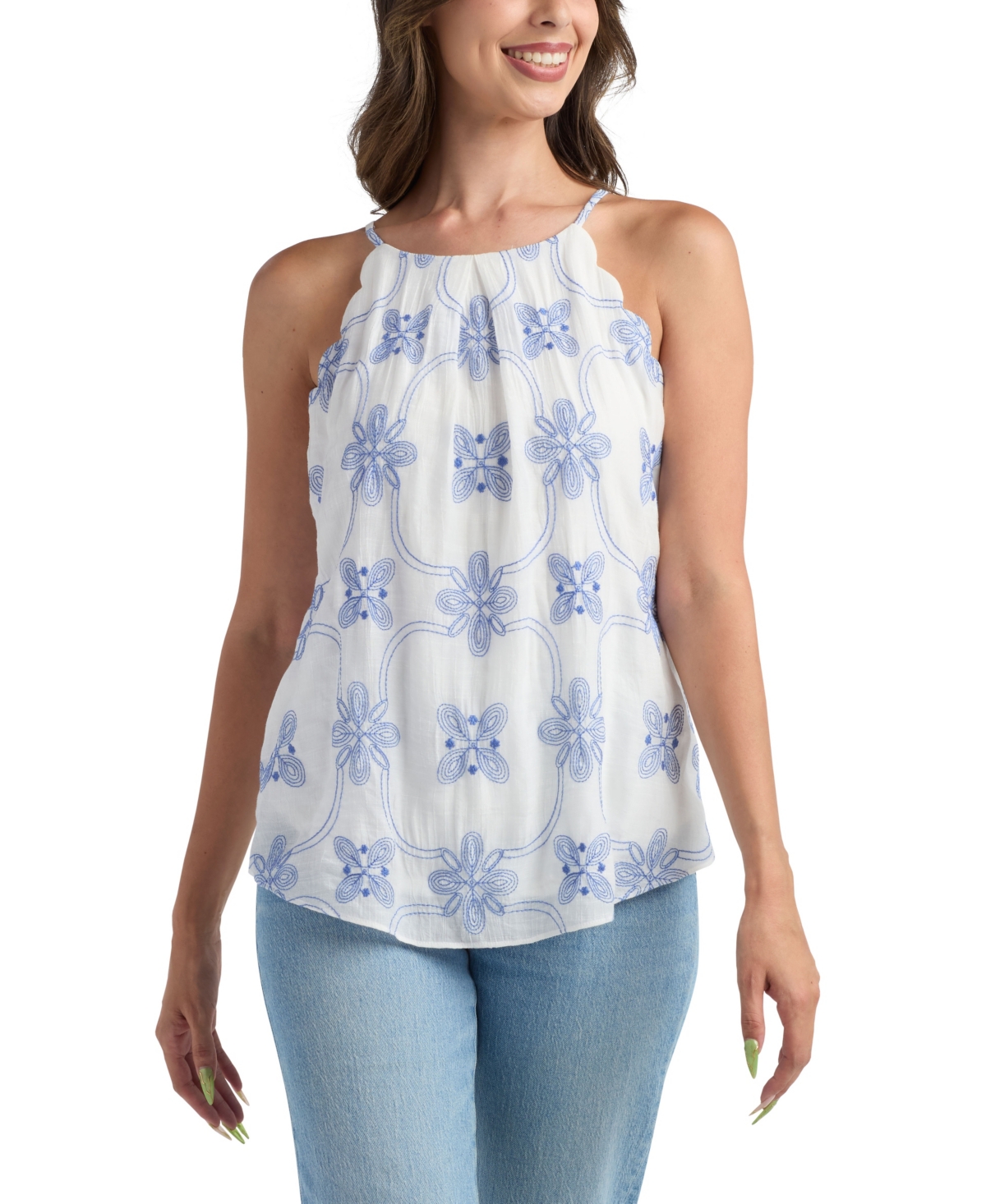 Bcx Juniors' Embroidered Sleeveless Top In White
