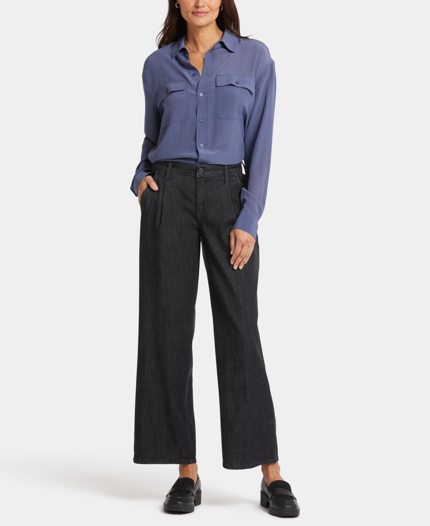 Women's Teresa Wide Leg Ankle Pleated Jeans
