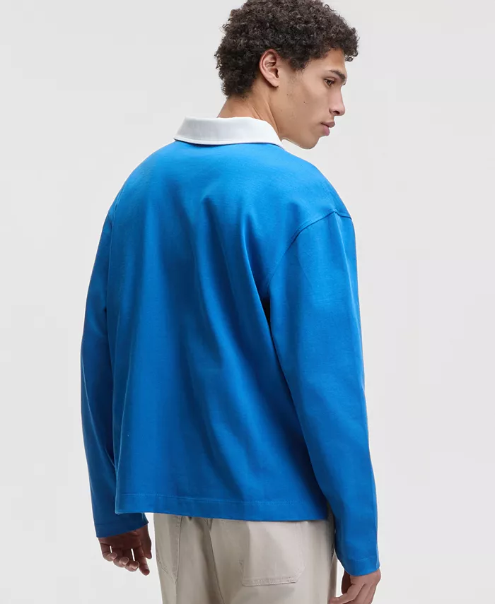 Men's Cotton Contrast-Collar Relaxed Rugby Polo Shirt - thumbnail 3