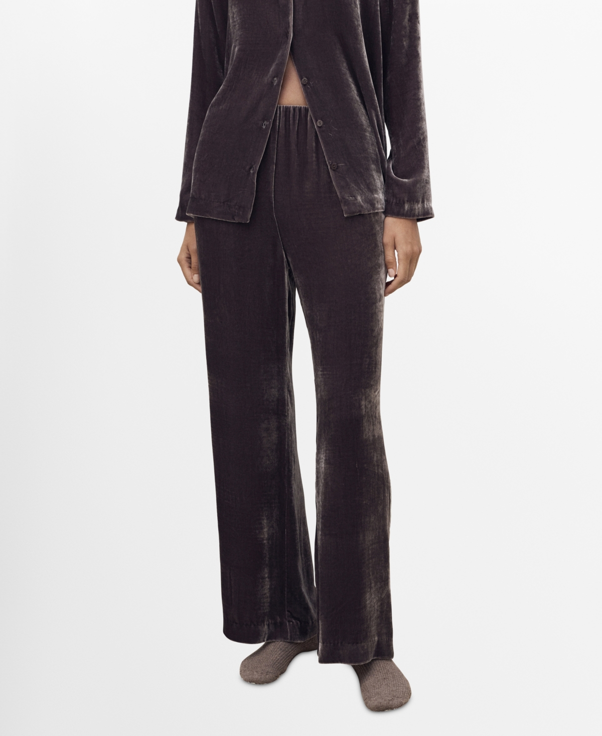 Mango Women's Silk Velvet Pants In Brown