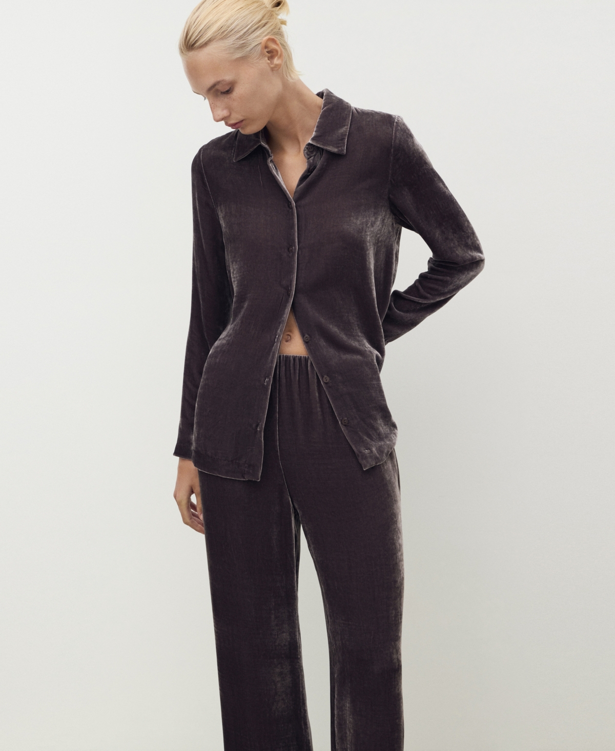 Mango Women's Silk Velvet Pants In Brown