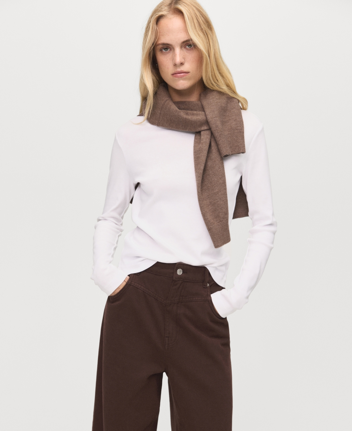 Mango Women's Wide Leg Loose Mid-rise Jeans In Brown
