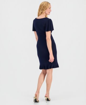Women's Side-Gathered Flutter-Sleeve Dress