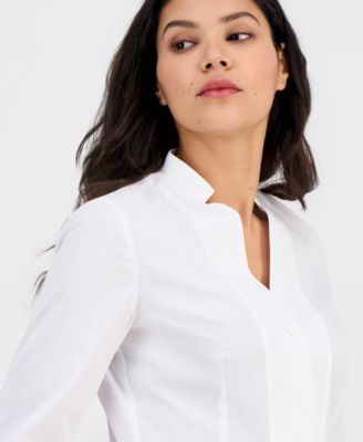 Women's Notch-Collar Poplin Shirt, Regular & Petite