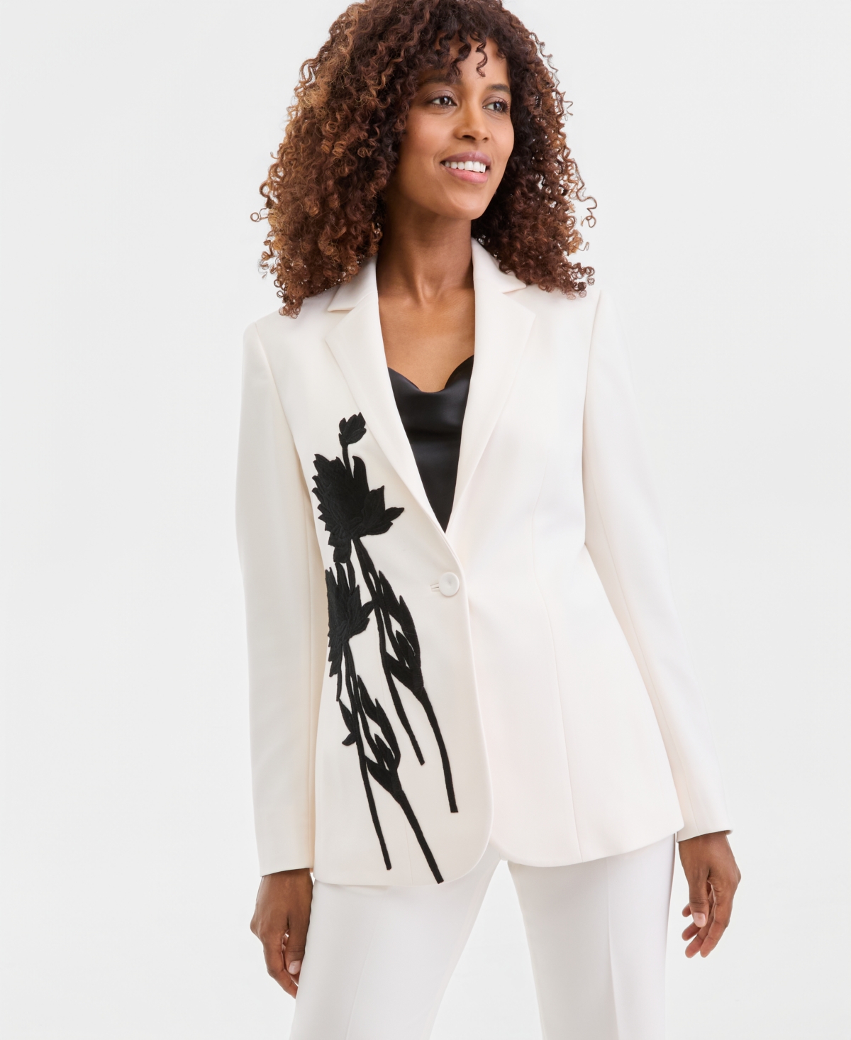 Anne Klein Women's Floral-Applique One-Button Jacket