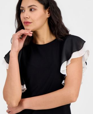 Women's Layered Flutter-Sleeve Round-Neck Top