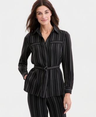 Women's Striped Button-Front Tie-Waist Shirt