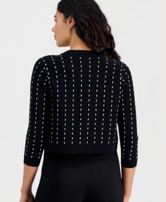 Women's Pinstripe Open-Front 3/4-Sleeve Cardigan