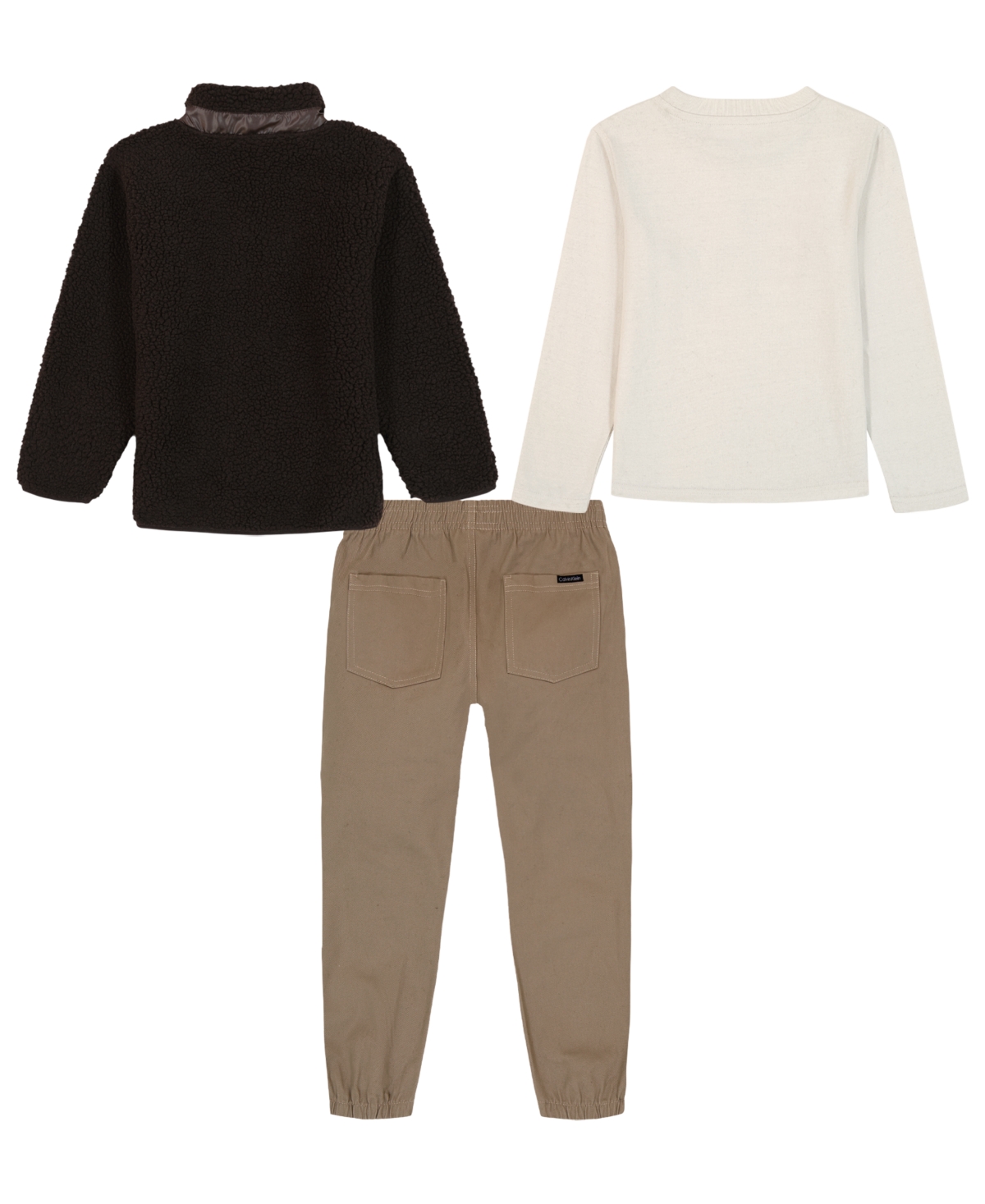 Calvin Klein Boys 2T-7 3-Piece Berber Shirt Jacket, Long-Sleeve T-Shirt and Joggers Set