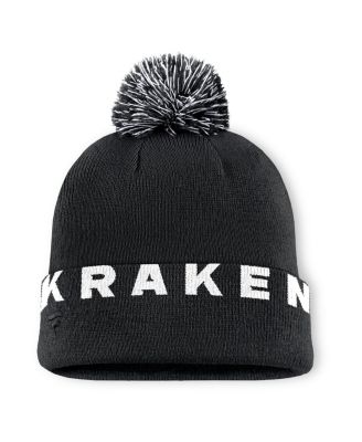 Men's Black Seattle Kraken Fundamental High Stick Cuffed Pom with Knit Hat