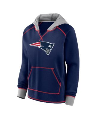 Women's Navy New England Patriots Boom Fleece Pullover V-Neck Hoodie