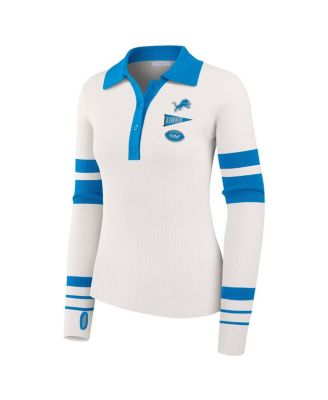 Women's White Detroit Lions Ribbed Henley Polo Shirt