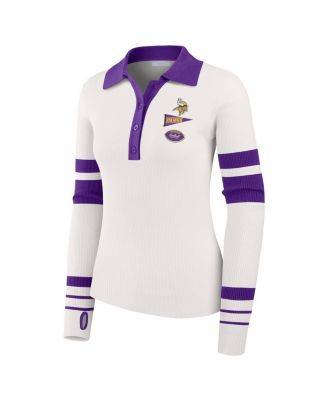 Women's White Minnesota Vikings Ribbed Henley Polo Shirt