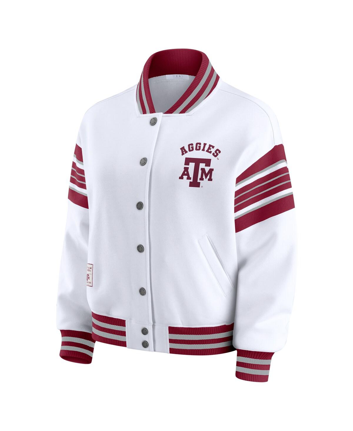 Wear by Erin Andrews Women's White/Maroon Texas A&M Aggies Satin Stitch Full-Snap Fleece Sweatshirt Jacket