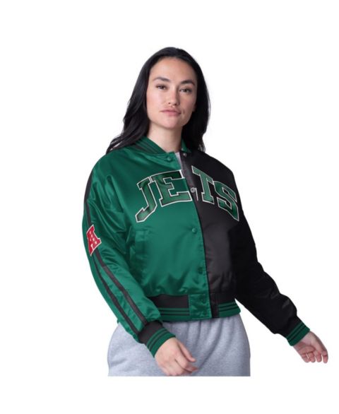 Женские куртки Starter Women's Black/Green New York Jets Cropped Full-Snap Jacket