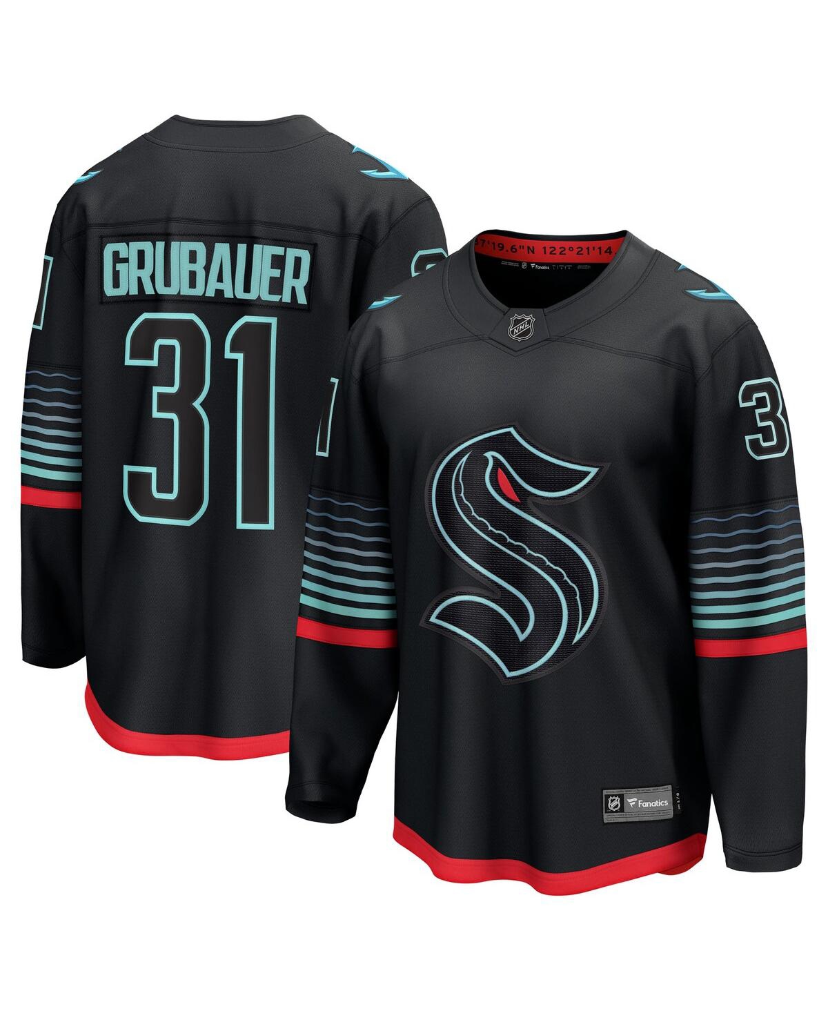 Fanatics Men's Philipp Grubauer Black Seattle Kraken Alternate Breakaway Player Jersey