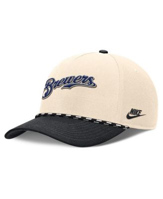 Nike - Men's Natural/Black Milwaukee Brewers Cooperstown Collection Rise Adjustable Hat