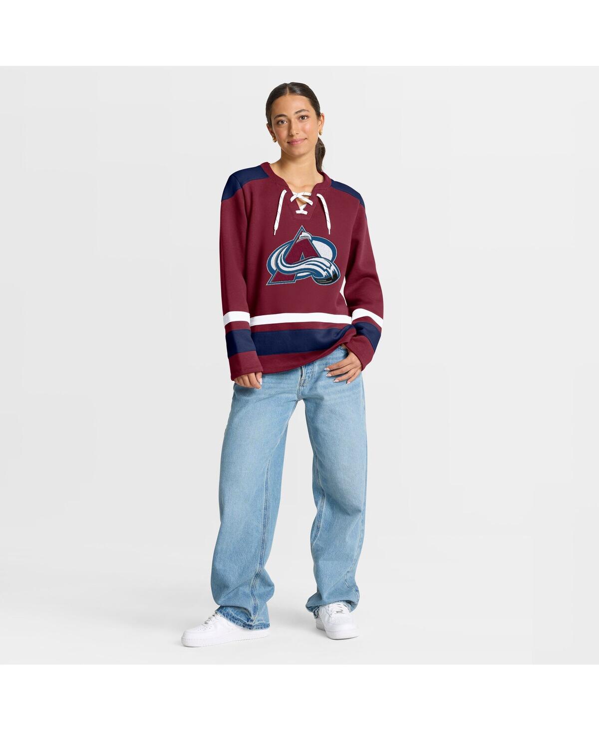 Fanatics Women's Burgundy Colorado Avalanche Icing Long Sleeve Lace Up Sweatshirt In Burgundy