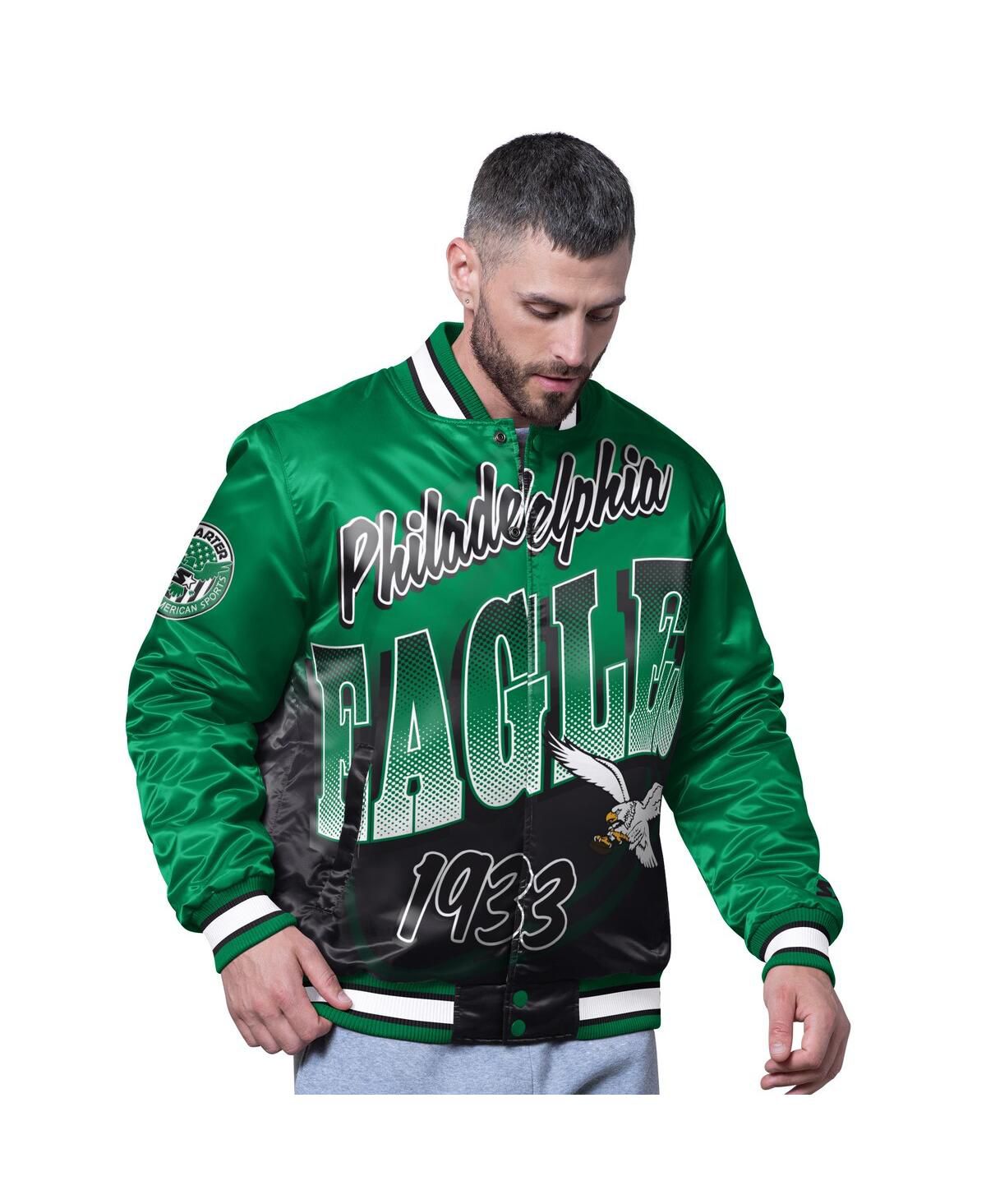 Мужская университетская куртка Kelly Green Philadelphia Eagles Retro Pass Rush с застежкой на пуговицы