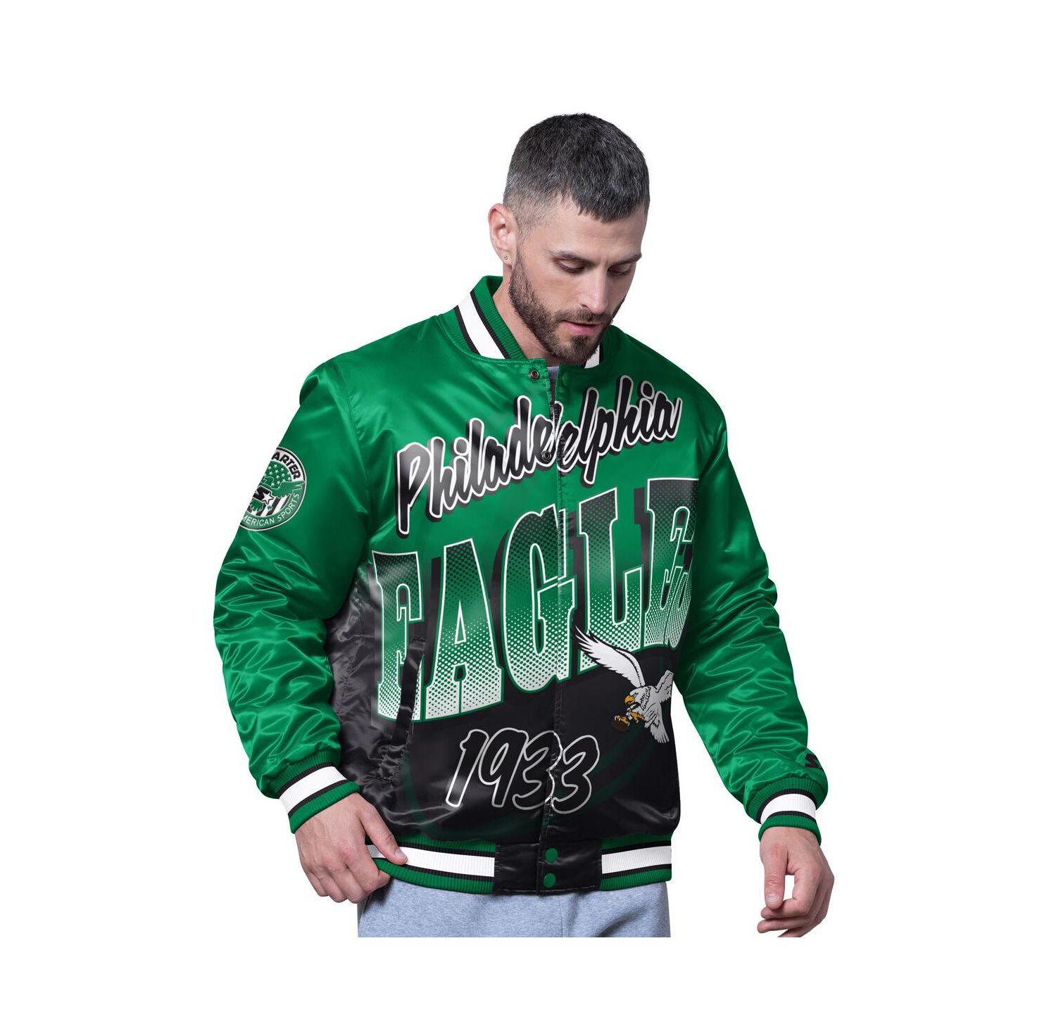Men's Kelly Green Philadelphia Eagles Retro Pass Rush Varsity Full-Snap Jacket