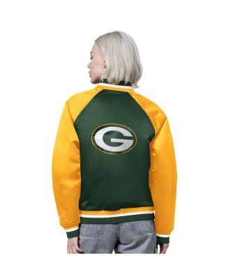 Women's Green/Gold Green Bay Packers Satin Full-Snap Vintage Varsity Jacket