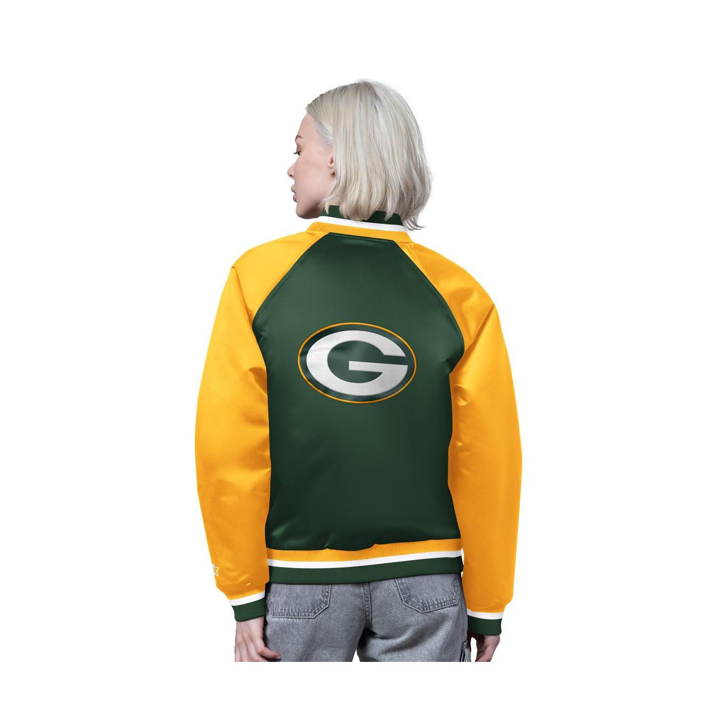 Женская куртка Starter Green/Gold Green Bay Packers Satin Full-Snap Vintage Varsity — фото 2