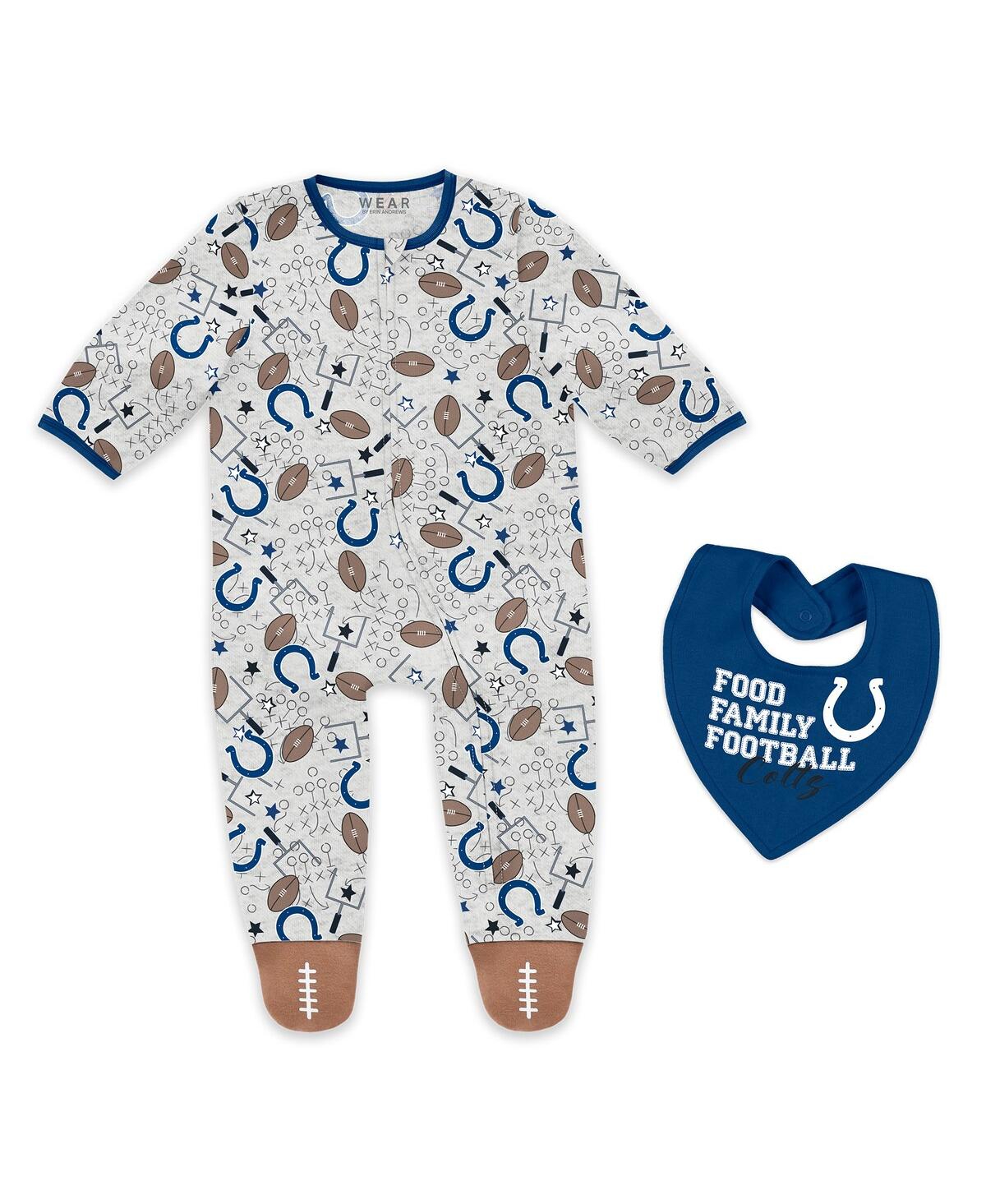 Wear by Erin Andrews Baby Boys and Girls Newborn 2-Piece Indianapolis Colts Sleep Play Full-Zip Sleeper Bib Set